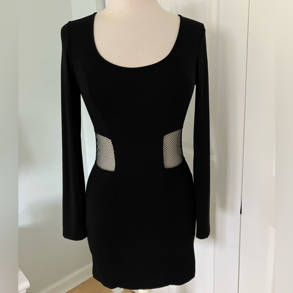 LOVERS &FRIENDS  Black Mesh Cut out Long Sleeves Mini Dress Small